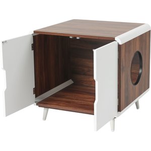 Frisco Mid-Century Modern Side Table Cat Litter Box Cover, Walnut