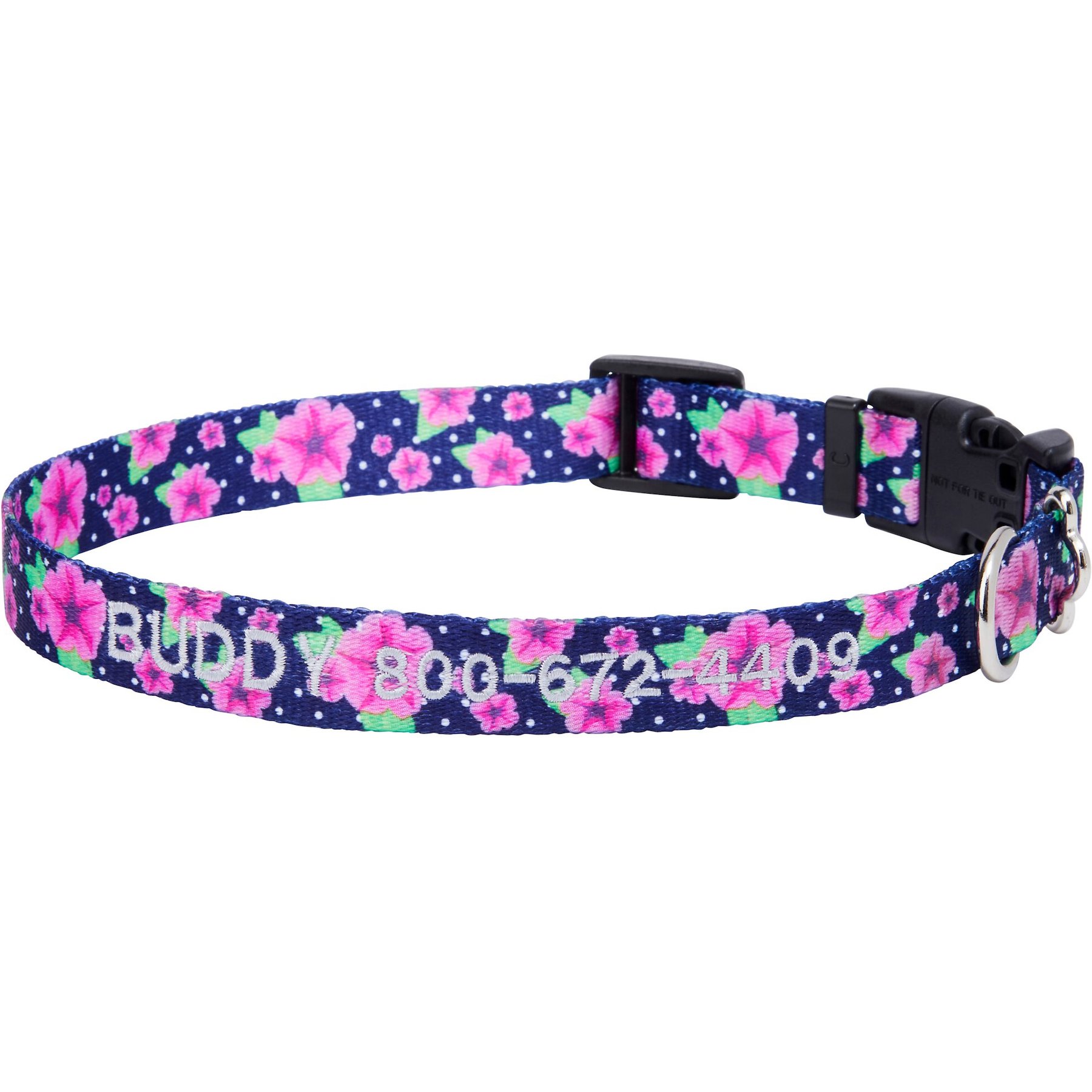 Frisco Midnight Floral Polyester Personalized Dog Collar, MD - Neck: 14 - 20-in, Width: 3/4-in