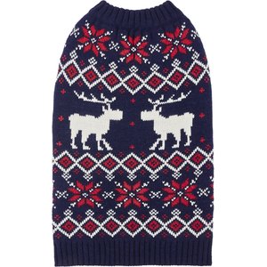 Frisco Moose Fair Isle Dog & Cat Sweater, Navy, Medium