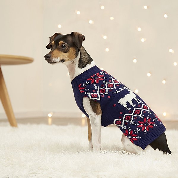 Show full view: Frisco Moose Fair Isle Dog & Cat Sweater, Navy, Medium slide 5 of 8