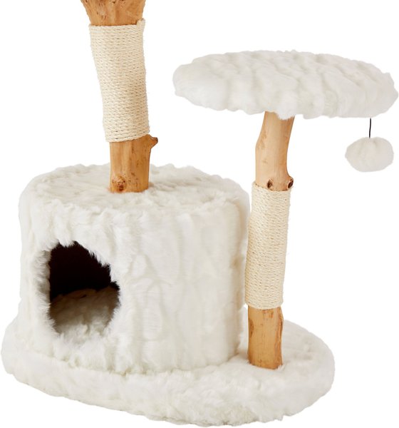 Frisco Natural Wood Modern Cat Tree with Toy, Ivory, Large