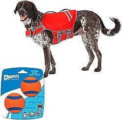 Frisco Neoprene Life Jacket, X-Large + Chuckit! Ultra Rubber Ball Tough Dog Toy, Medium