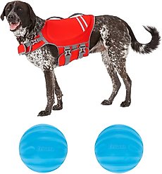 Frisco Neoprene Life Jacket, X-Large + Floating Fetch Ball No Squeak Dog Toy, Blue, Medium, 2-pack