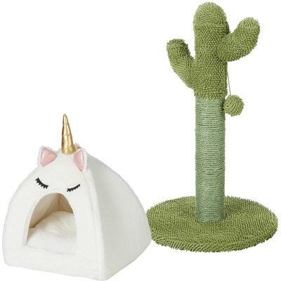 Frisco Frisco Novelty Unicorn Covered Bed + Cactus Cat Scratching Post, 22-in