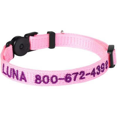 Frisco Frisco Nylon Personalized Breakaway Cat Collar with Bell, Pink, 8 to 12-in neck, 3/8-in wide