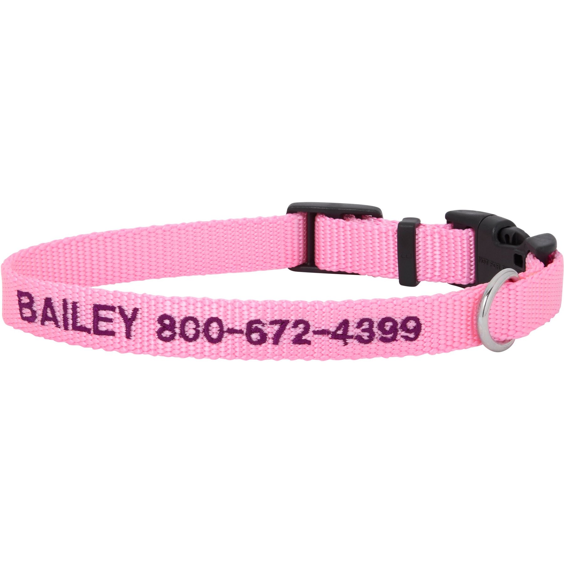 Personalized Nylon Dog Collar, Pink, Small: 10 to 14-in neck, 5/8-in wide, Frisco