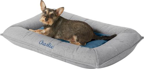 Show full view: Frisco Orthopedic Personalized Bolster Dog Bed w/Removable Cover, Harbour Blue, Large slide 2 of 7