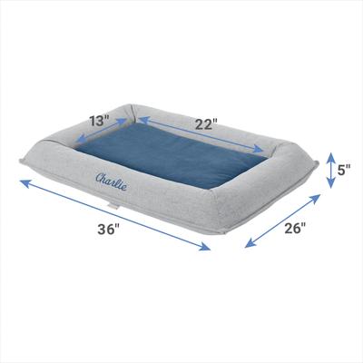 Show full view: Frisco Orthopedic Personalized Bolster Dog Bed w/Removable Cover, Harbour Blue, Large slide 3 of 7