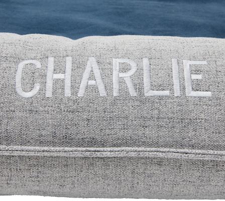 Show full view: Frisco Orthopedic Personalized Bolster Dog Bed w/Removable Cover, Harbour Blue, Large slide 6 of 7