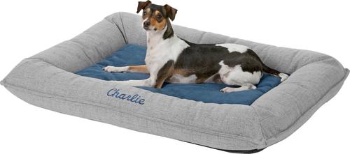 Show full view: Frisco Orthopedic Personalized Bolster Dog Bed w/Removable Cover, Harbour Blue, X-Large slide 3 of 9