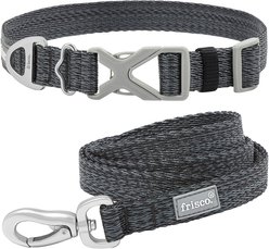 Frisco Outdoor Heathered Nylon Collar, Midnight Black, SM - Neck: 10-14-in, Width: 5/8-in + Dog Leash, Midnight Black, SM - Length: 6-ft, Width: 5/8-in