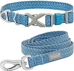 Frisco Outdoor Heathered Nylon Collar, River Blue, Extra Small, Neck: 8-12-in, Width: 5/8th-in + Dog Leash, River Blue, Small - Length: 6-ft, Width: 5/8-in