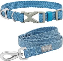 Frisco Outdoor Heathered Nylon Collar, River Blue, Large, Neck: 18 -26-in, Width: 1-in + Dog Leash, River Blue, Large - Length: 6-ft, Width: 1-in