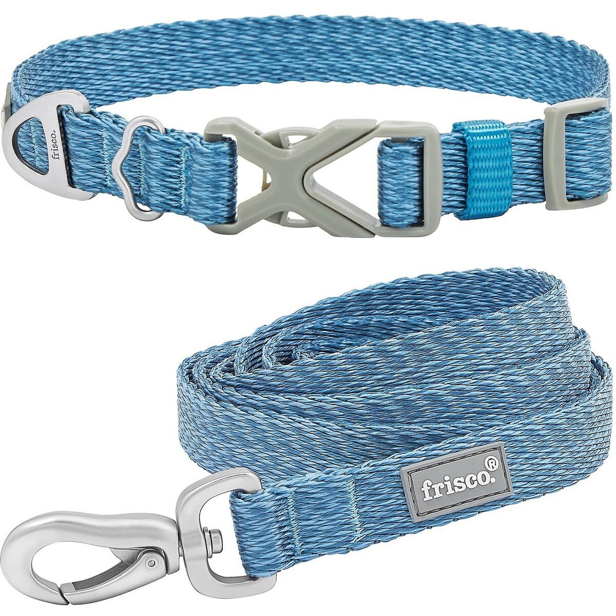 Frisco Outdoor Heathered Nylon Collar, River Blue, Small - Neck: 10-14-in, Width: 5/8-in + Dog Leash, River Blue, Small - Length: 6-ft, Width: 5/8-in