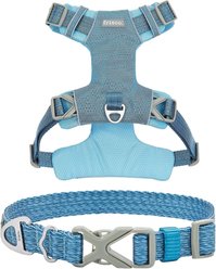 Frisco Outdoor Lightweight Ripstop Nylon Harness, River Blue, Medium, Neck: 15 to 23-in, Girth, 20 to 28-in + Heathered Nylon Collar, River Blue, Medium - Neck: 14-20-in, Width: 3/4-in