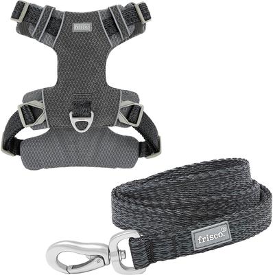 Show full view: Frisco Outdoor Lightweight Ripstop Nylon Harness, Storm Gray, Medium, Neck: 15 to 23-in, Girth, 20 to 28-in + Heathered Dog Leash, Midnight Black, MD - Length: 6-ft, Width: 3/4-in slide 1 of 10