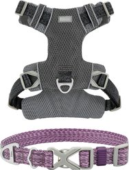Frisco Outdoor Lightweight Ripstop Nylon Harness, Storm Gray, Medium, Neck: 15 to 23-in, Girth, 20 to 28-in + Heathered Nylon Collar, Shadow Purple, Medium - Neck: 14-20-in, Width: 3/4-in slide 1 of 9
