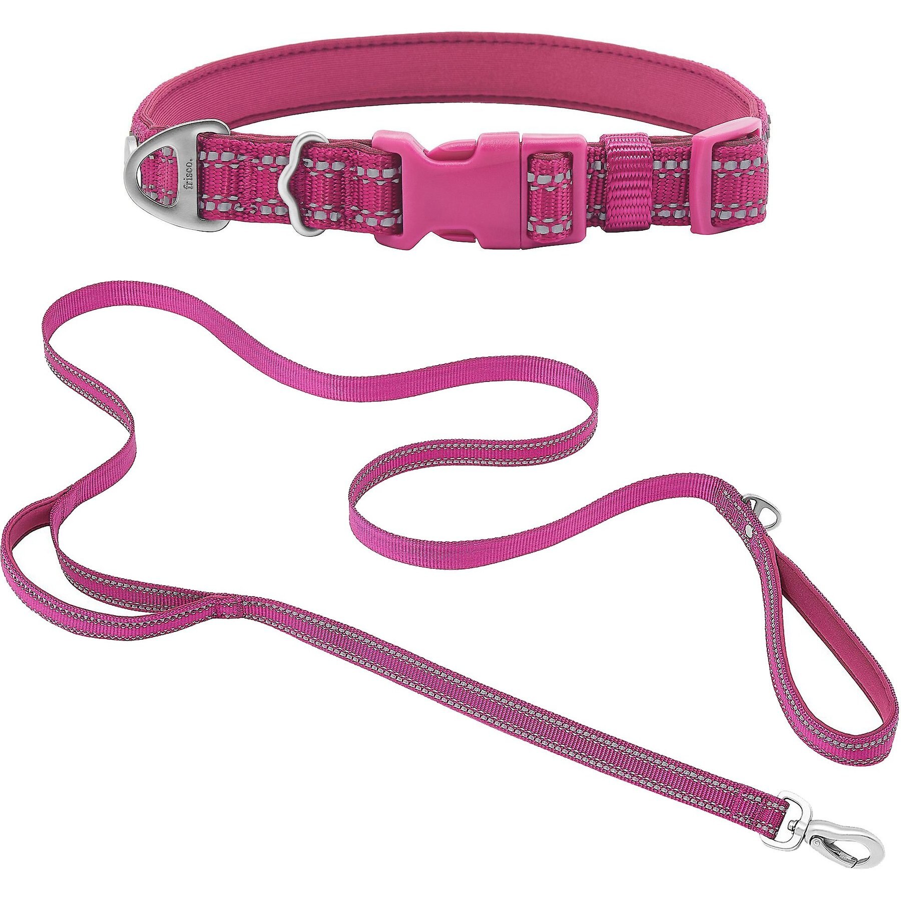 Frisco Outdoor Nylon Reflective Comfort Padded Collar, Boysenberry Purple, Large, Neck: 18 -26-in, Width: 1-in + Dog Leash, Boysenberry Purple, Large - Length: 6-ft, Width: 1-in