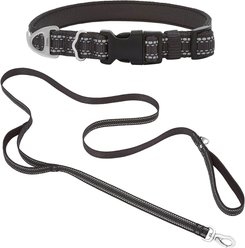 Frisco Outdoor Nylon Reflective Comfort Padded Collar, Midnight Black, LG, Neck: 18 -26-in, Width: 1-in + Dog Leash, Midnight Black, LG - Length: 6-ft, Width: 1-in