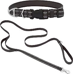 Frisco Outdoor Nylon Reflective Comfort Padded Collar, Midnight Black, XS, Neck: 8-12-in, Width: 5/8th -in + Dog Leash, Midnight Black, SM - Length: 6-ft, Width: 5/8-in