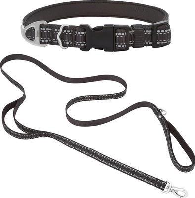 Show full view: Frisco Outdoor Nylon Reflective Comfort Padded Collar, Midnight Black, XS, Neck: 8-12-in, Width: 5/8th -in + Dog Leash, Midnight Black, SM - Length: 6-ft, Width: 5/8-in slide 1 of 10