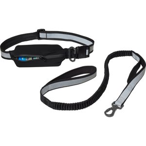 Frisco Outdoor Polyester Reflective Running Belt with Bungee Dog Leash, Black