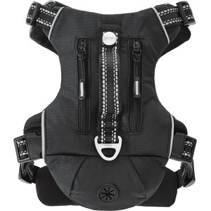 Frisco Outdoor Premium Ripstop Nylon Dog Harness with Pocket, Midnight Black, S - Girth: 16 - 22-in