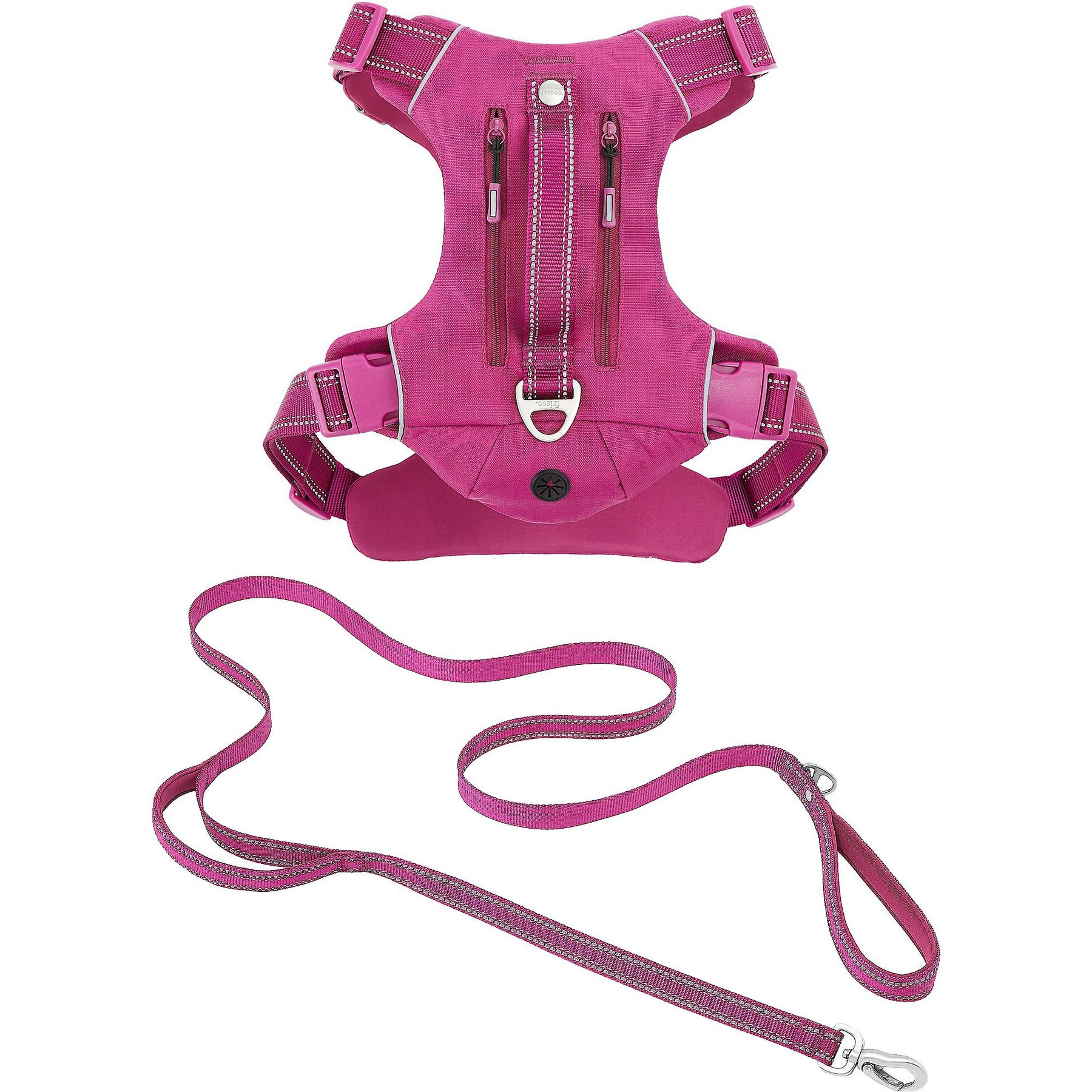 Frisco Outdoor Premium Ripstop Nylon Harness with Pocket, Boysenberry Purple, Large, Neck: 18 to 28-in, Girth 24 to 34-in + Reflective Comfort Padded Dog Leash, Boysenberry Purple, Large - Length: 6-ft, Width: 1-in
