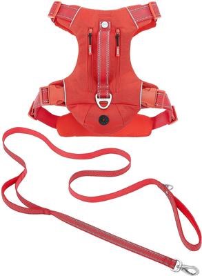 Show full view: Frisco Outdoor Premium Ripstop Nylon Harness with Pocket, Sunset Orange, Extra Large, Neck: 22 to 34-in, Girth: 32 to 44-in + Reflective Comfort Padded Dog Leash, Sunset Orange, Large - Length: 6-ft, Width: 1-in slide 1 of 10