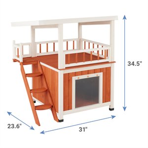 Frisco Outdoor Wooden Cat House with Balcony & Step Ladder, Brown