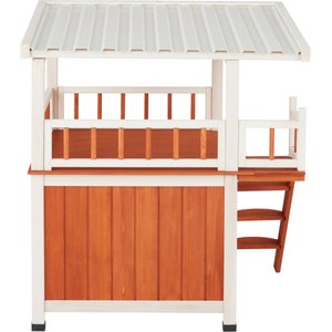 Frisco Outdoor Wooden Cat House with Balcony & Step Ladder, Brown