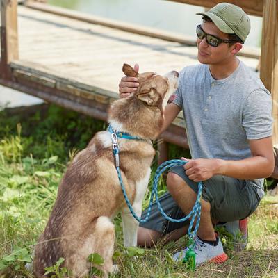 Show full view: Frisco Outdoor Woven Jacquard Nylon Dog Collar, River Blue, Extra Small, Neck: 8-12-in, Width: 5/8th -in + Waterproof Stinkproof PVC Rope Leash, River Blue, 6 Ft. slide 9 of 9