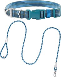 Frisco Outdoor Woven Jacquard Nylon Dog Collar, River Blue, Medium - Neck: 14-20-in, Width: 3/4-in + Waterproof Stinkproof PVC Rope Leash, River Blue, 6 Ft.