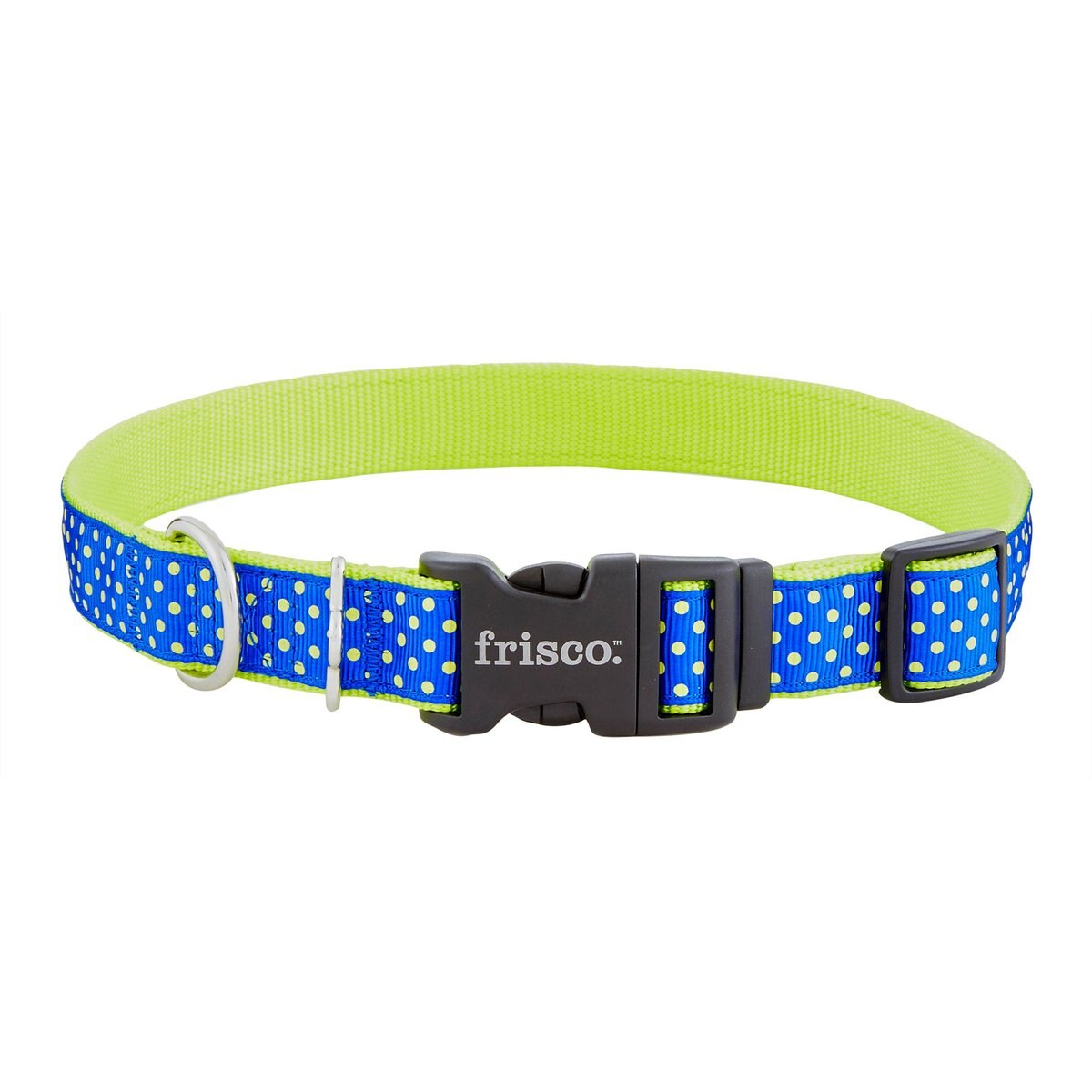 Frisco Patterned Nylon Dog Collar, Lime Polka Dot, Large: 18 to 26-in neck, 1-in wide