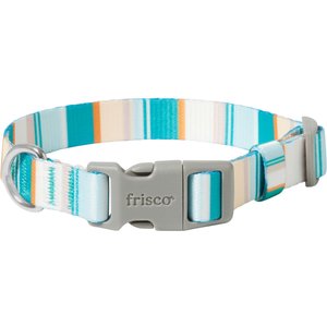 Frisco Patterned Polyester Dog Collar, Barcode Stripe Baltic Teal, Small