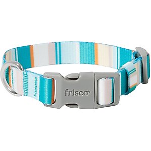 Frisco Patterned Polyester Dog Collar, Barcode Stripe Baltic Teal, X-Small