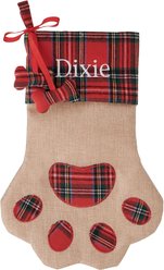 Frisco Christmas Paw Personalized Plaid Dog & Cat Stocking, Beige