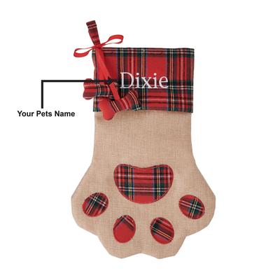 Show full view: Frisco Christmas Paw Personalized Plaid Dog & Cat Stocking, Beige slide 3 of 4