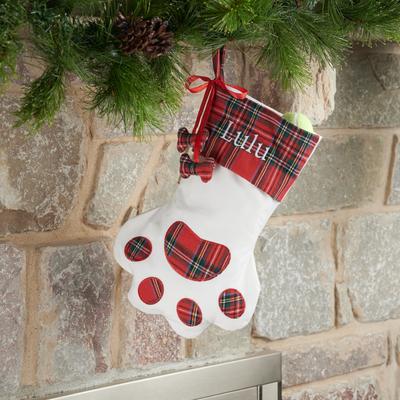 Show full view: Frisco Christmas Paw Personalized Plaid Dog & Cat Stocking, White slide 2 of 4