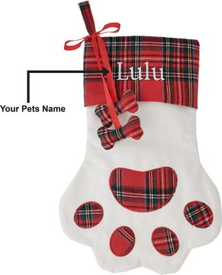 Show full view: Frisco Christmas Paw Personalized Plaid Dog & Cat Stocking, White slide 3 of 4