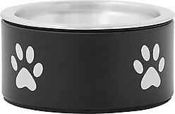 Frisco Paw Print Non-Skid Stainless Steel Dog & Cat Bowl, Black, Small: 1 cup