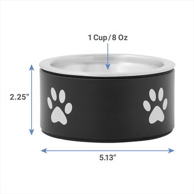 Show full view: Frisco Paw Print Non-Skid Stainless Steel Dog & Cat Bowl, Black, Small: 1 cup slide 2 of 9