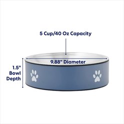Frisco Paw Print Non-Skid Stainless Steel Dog & Cat Bowl, Blueberry, Medium: 5 cup slide 2 of 7