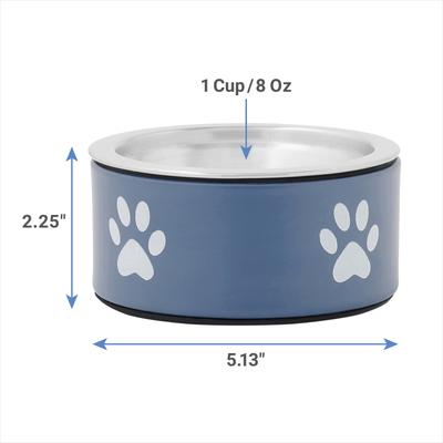 Show full view: Frisco Paw Print Non-Skid Stainless Steel Dog & Cat Bowl, Blueberry, Small: 1 cup slide 2 of 9