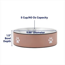 Frisco Paw Print Non-Skid Stainless Steel Dog & Cat Bowl, Champagne, Medium: 5 cup slide 2 of 7