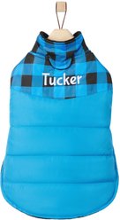 Frisco Personalized Boulder Plaid Insulated Dog & Cat Puffer Coat, Blue, X-Large