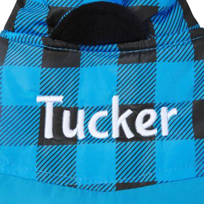 Show full view: Frisco Personalized Boulder Plaid Insulated Dog & Cat Puffer Coat, Blue, X-Large slide 5 of 9