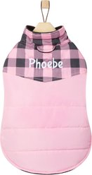 Frisco Personalized Boulder Plaid Insulated Dog & Cat Puffer Coat, Pink, Small