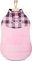 Frisco Personalized Boulder Plaid Insulated Dog & Cat Puffer Coat, Pink, XXX-Large