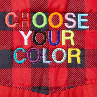 Show full view: Frisco Personalized Boulder Plaid Insulated Dog & Cat Puffer Coat, Red, Medium slide 6 of 9